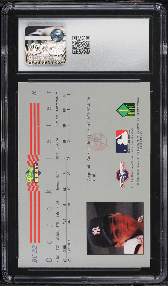 1992 Classic Best Blue Bonus Derek Jeter ROOKIE #BC22 CGC 9 MINT