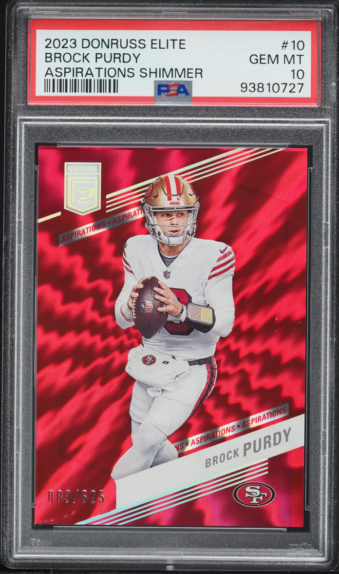 2023 Donruss Elite Aspirations Shimmer Brock Purdy /625 #10 PSA 10 GEM MINT