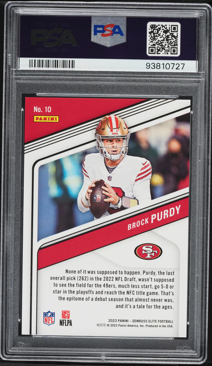 2023 Donruss Elite Aspirations Shimmer Brock Purdy /625 #10 PSA 10 GEM MINT