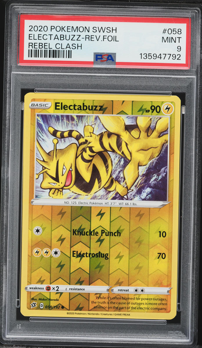 2020 Pokemon Sword & Shield Rebel Clash Reverse Holo Electabuzz #058 PSA 9 MINT