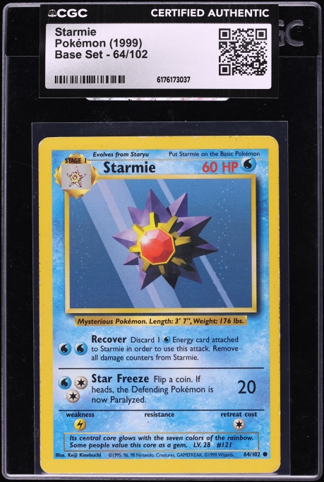 1999 Pokemon Base Set Starmie #64 CGC AUTH