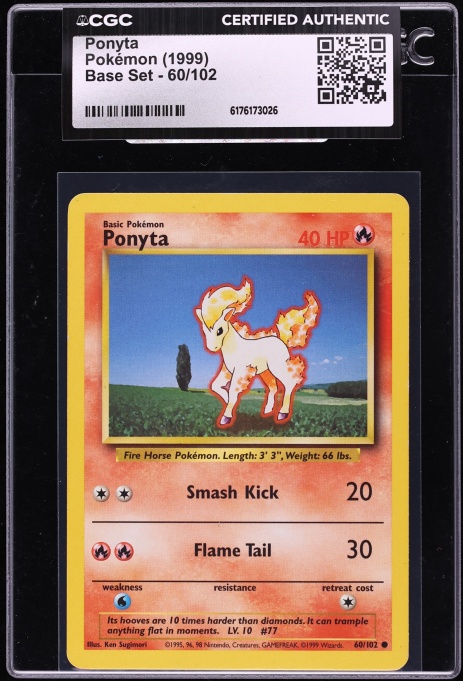 1999 Pokemon Base Set Ponyta #60 CGC AUTH