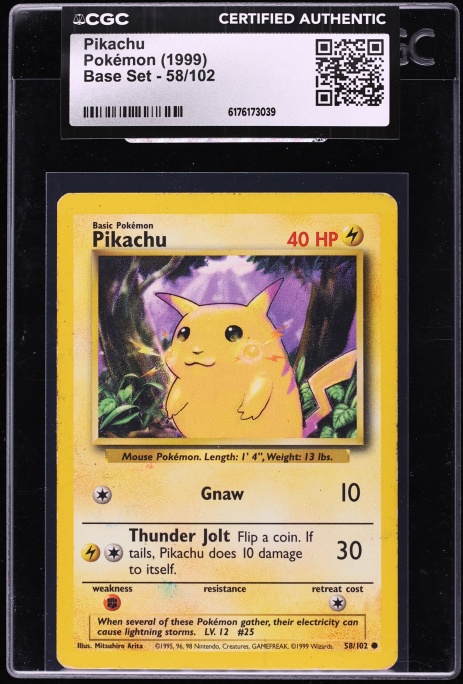 1999 Pokemon Base Set Pikachu #58 CGC AUTH