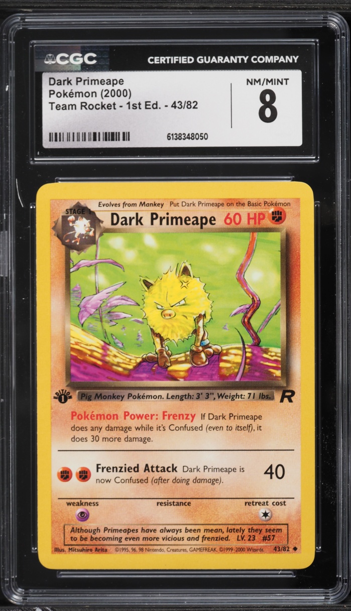 2000 Pokemon Team Rocket 1st Edition Dark Primeape #43 CGC 8 NM-MT
