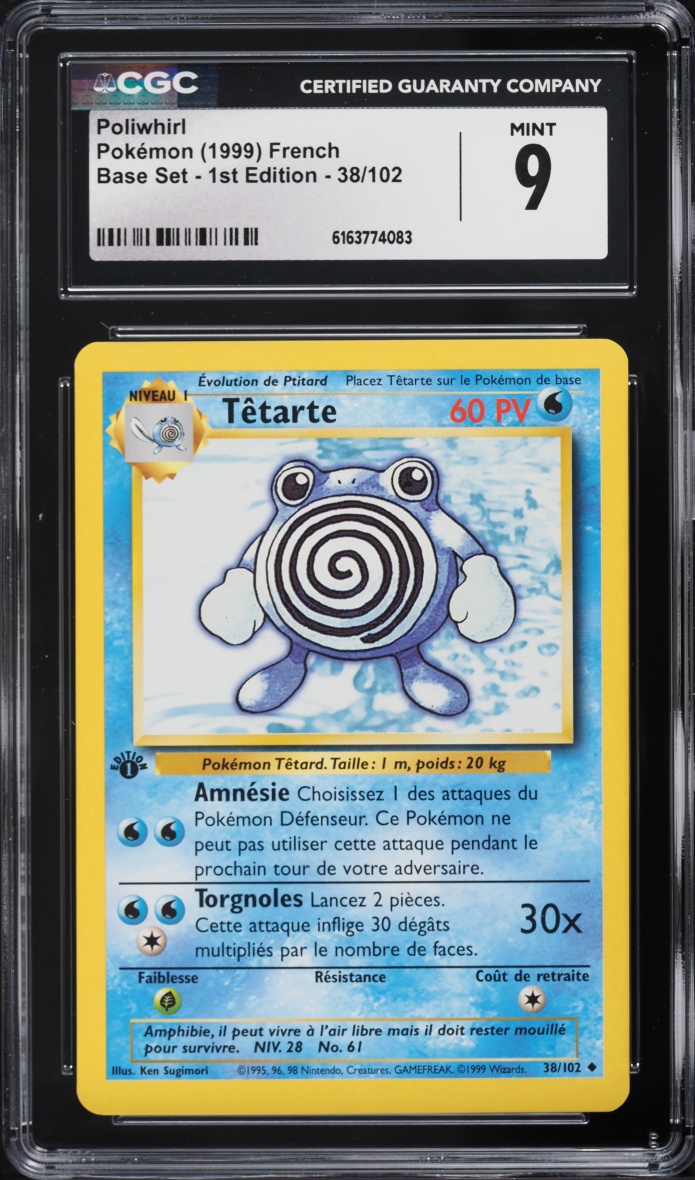1999 Pokemon French Base Set 1st Edition Poliwhirl #38 CGC 9 MINT