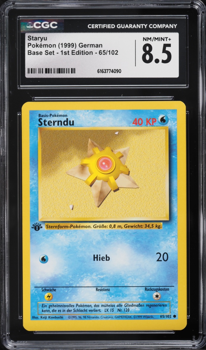 1999 Pokemon German Base Set 1st Edition Staryu #65 CGC 8.5 NM-MT+