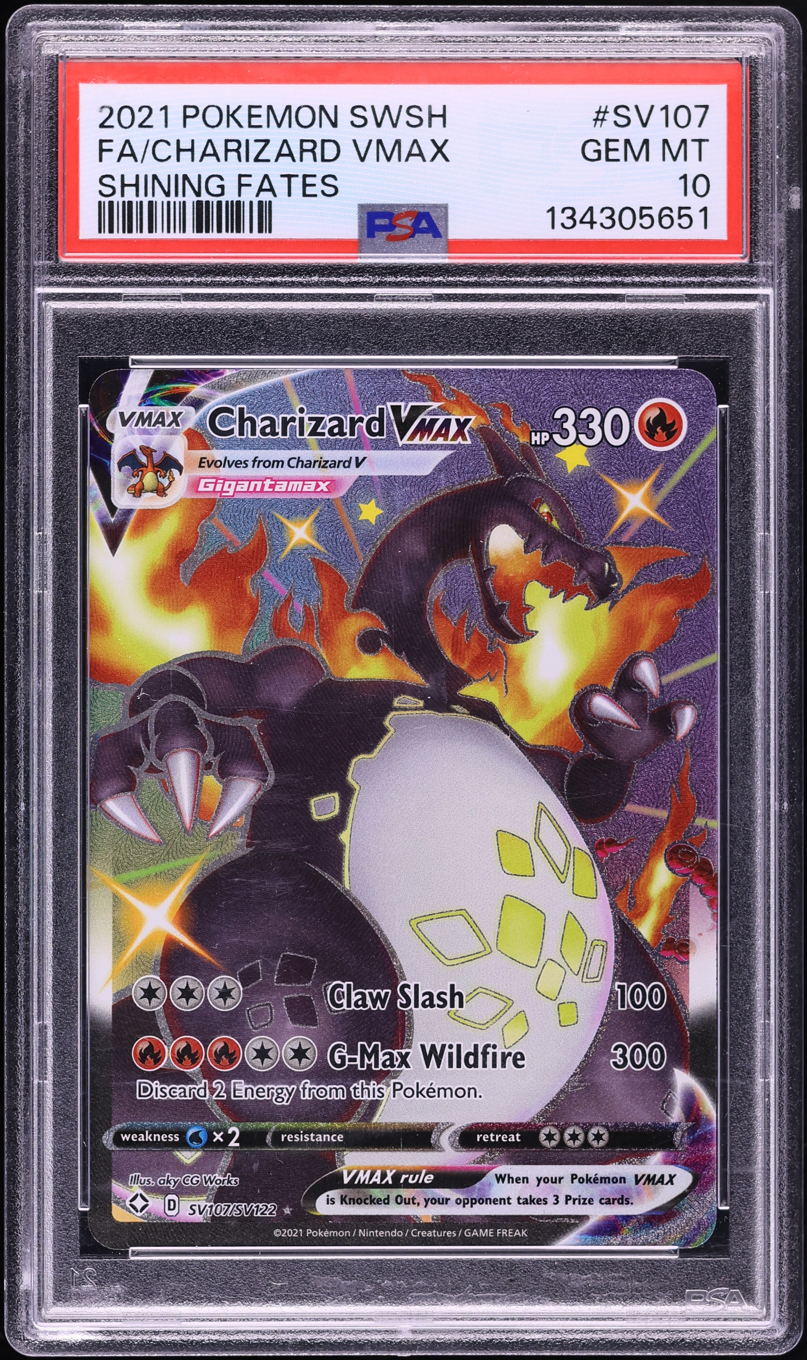 2021 Pokemon Sword & Shield Shining Fates Shiny Vault Full Art Charizard VMAX #SV107 PSA 10