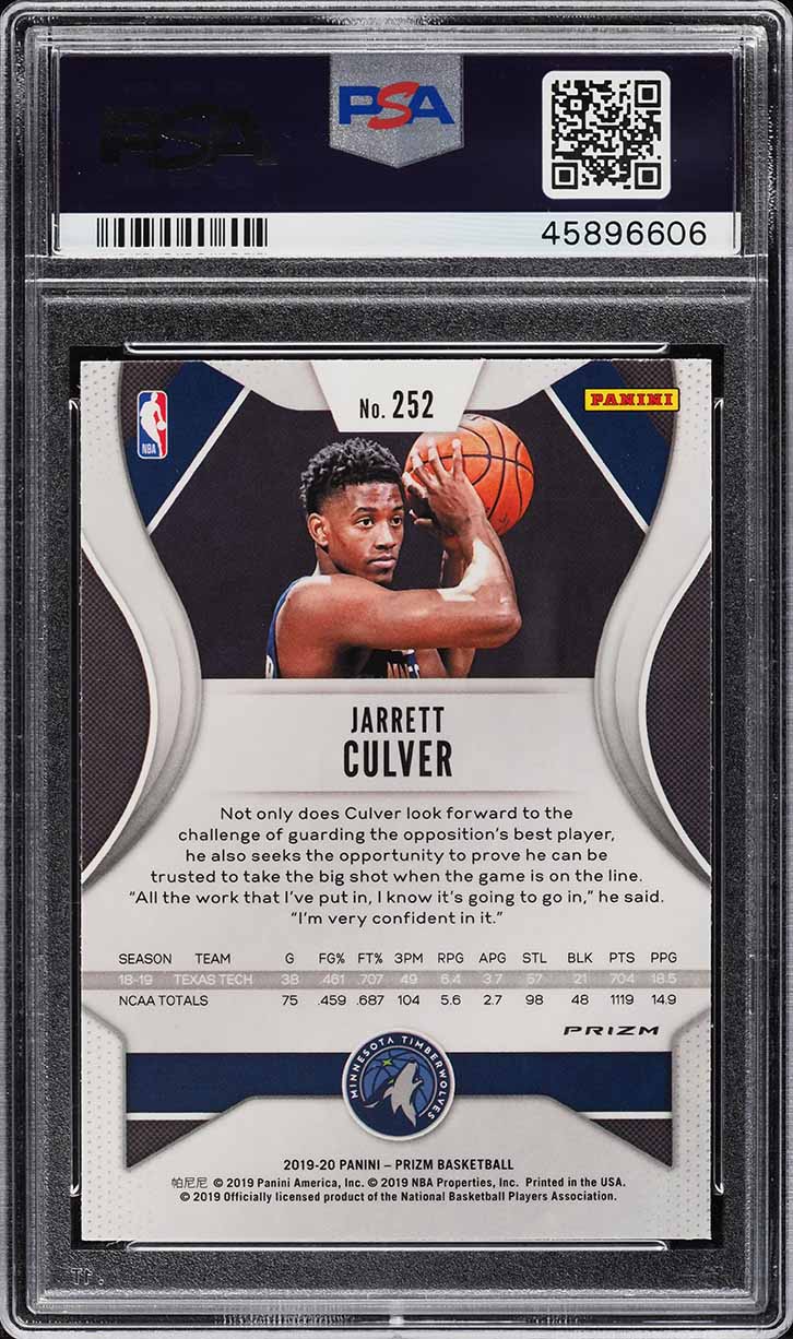 2019 Panini Prizm Silver Jarrett Culver ROOKIE #252 PSA 10 GEM MINT