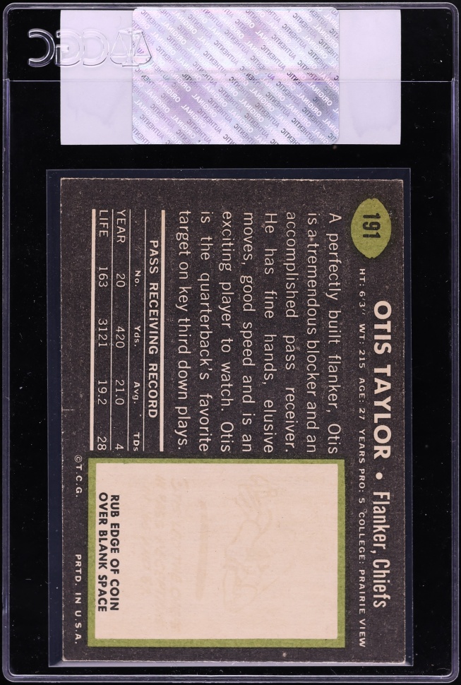 1969 Topps Football Otis Taylor #191 CGC AUTH