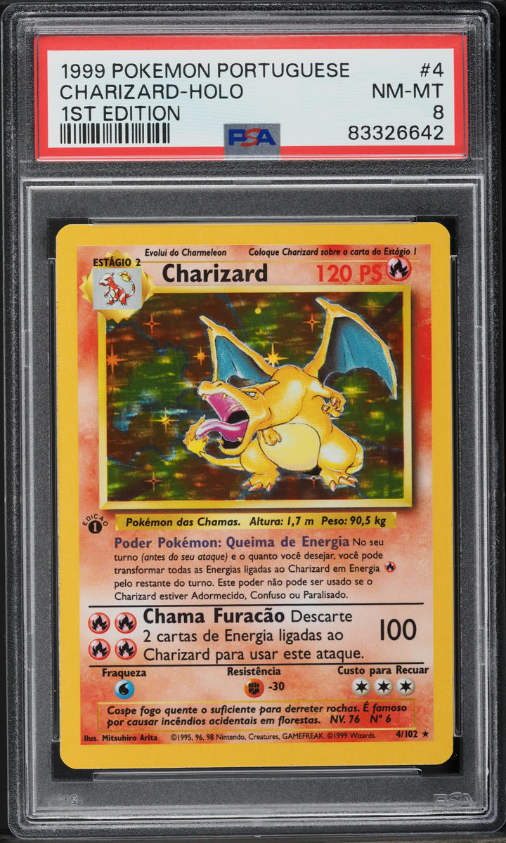 1999 Pokemon Portuguese Base Set 1st Edition Holo Charizard #4 PSA 8 NM-MT