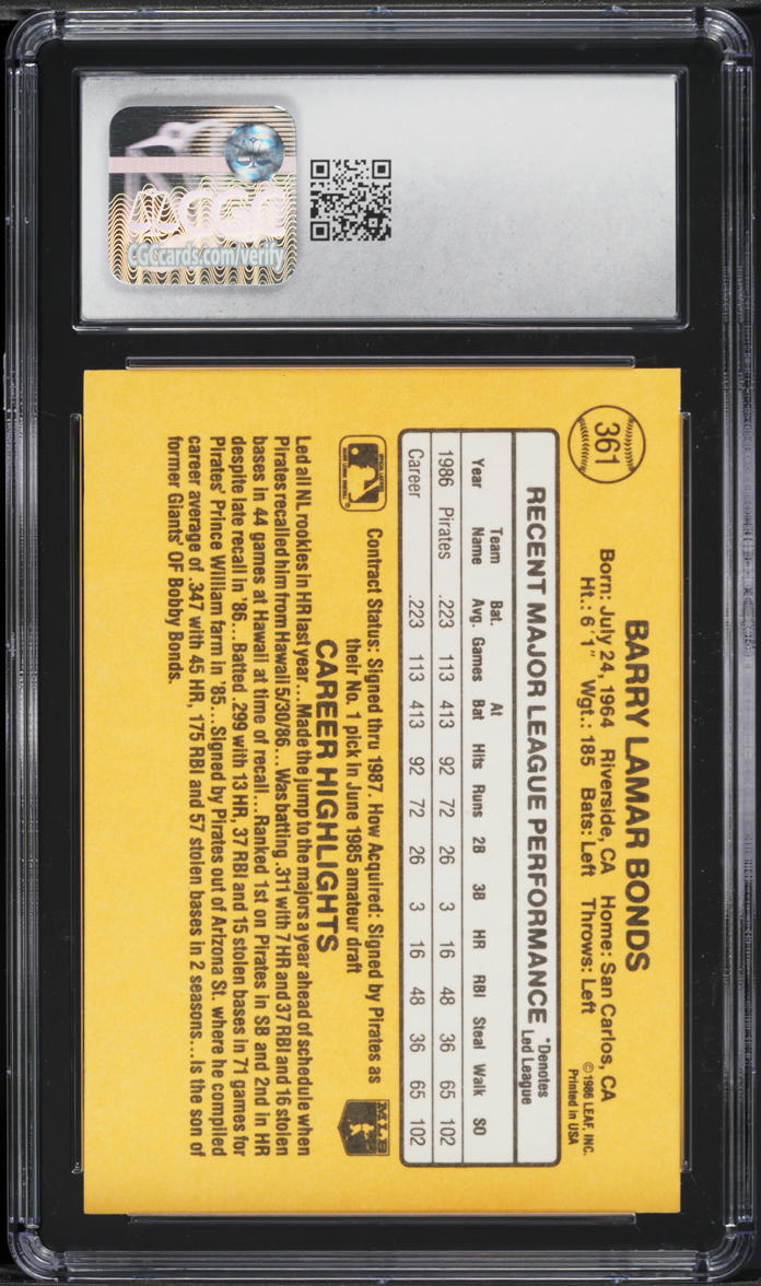 1987 Donruss Barry Bonds ROOKIE #361 CGC 6 EXMT