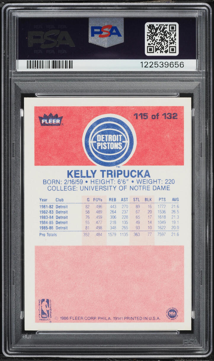 1986 Fleer Basketball Kelly Tripucka #115 PSA 10 GEM MINT