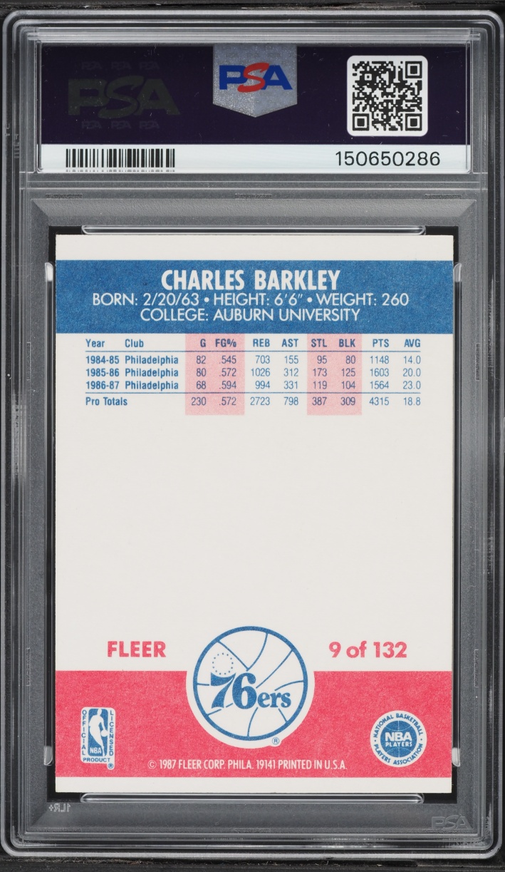 1987 Fleer Basketball Charles Barkley #9 PSA 7 NRMT