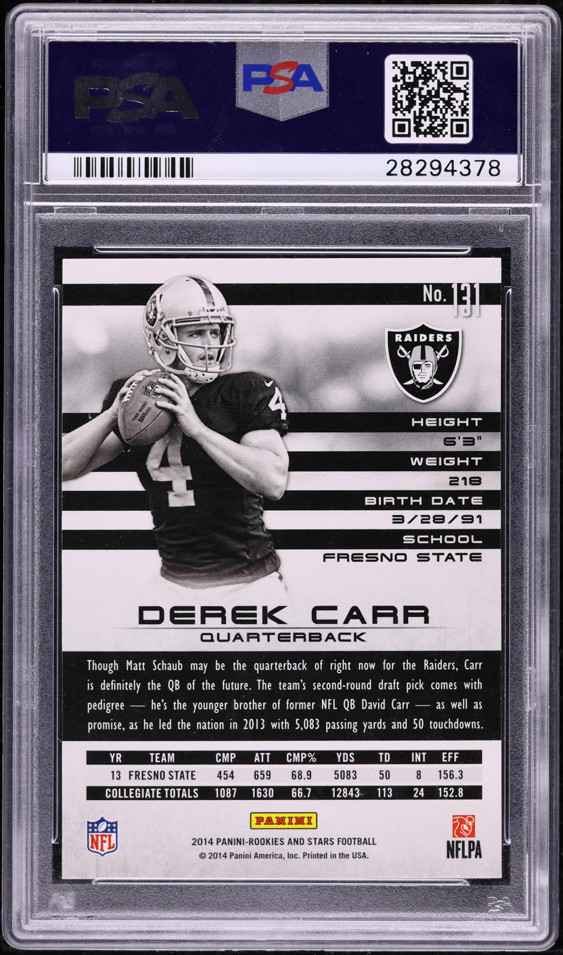 2014 Panini Rookies & Stars Derek Carr ROOKIE #131 PSA 10 GEM MINT