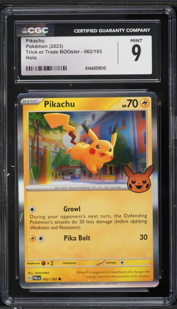 2023 Pokemon Scarlet & Violet Trick Or Trade BOOster Holo Pikachu #62 CGC 9 MINT
