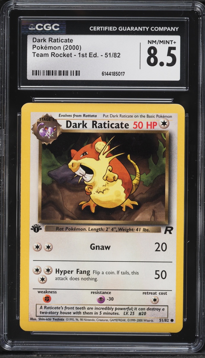 2000 Pokemon Team Rocket 1st Edition Dark Raticate #51 CGC 8.5 NM-MT+