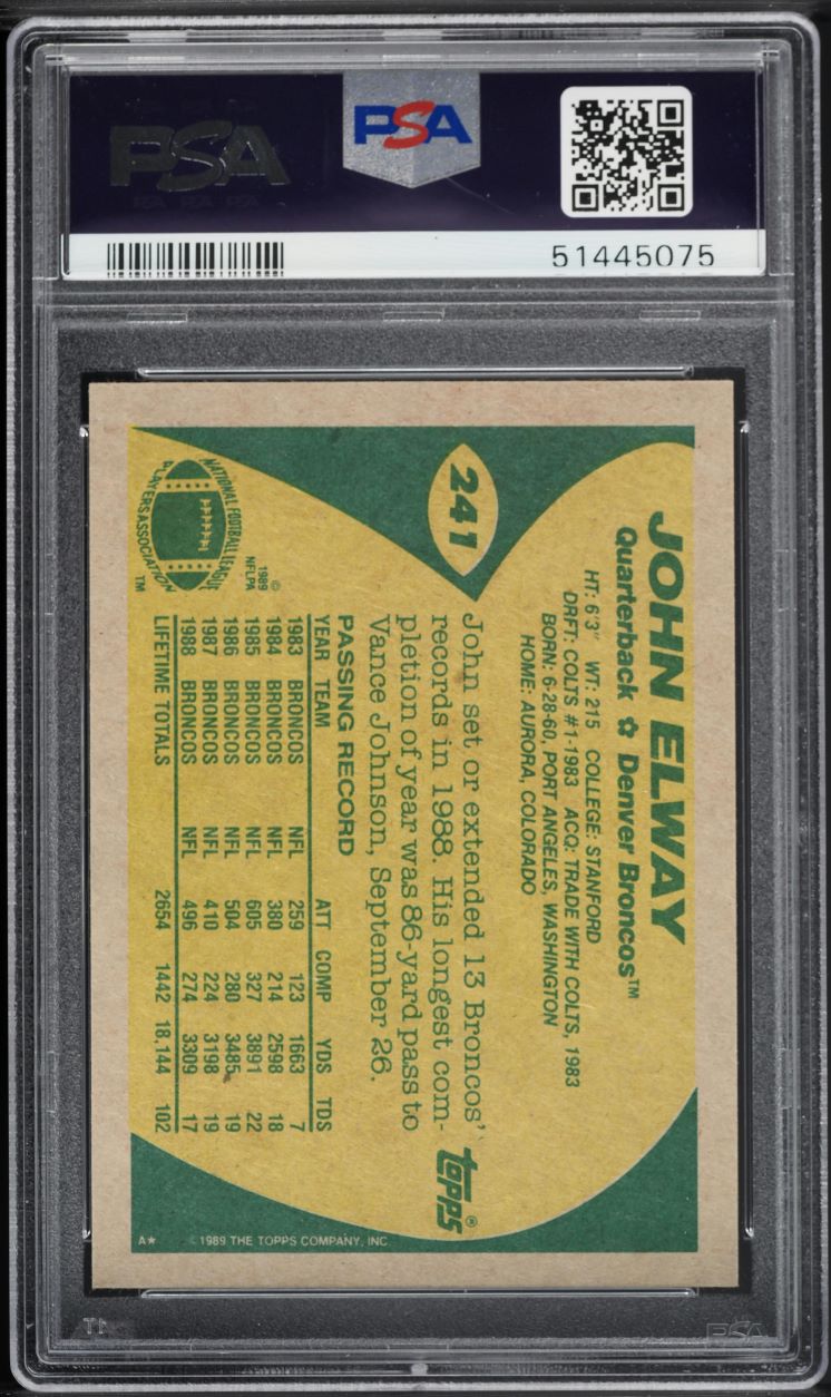 1989 Topps Football John Elway #241 PSA 9 MINT