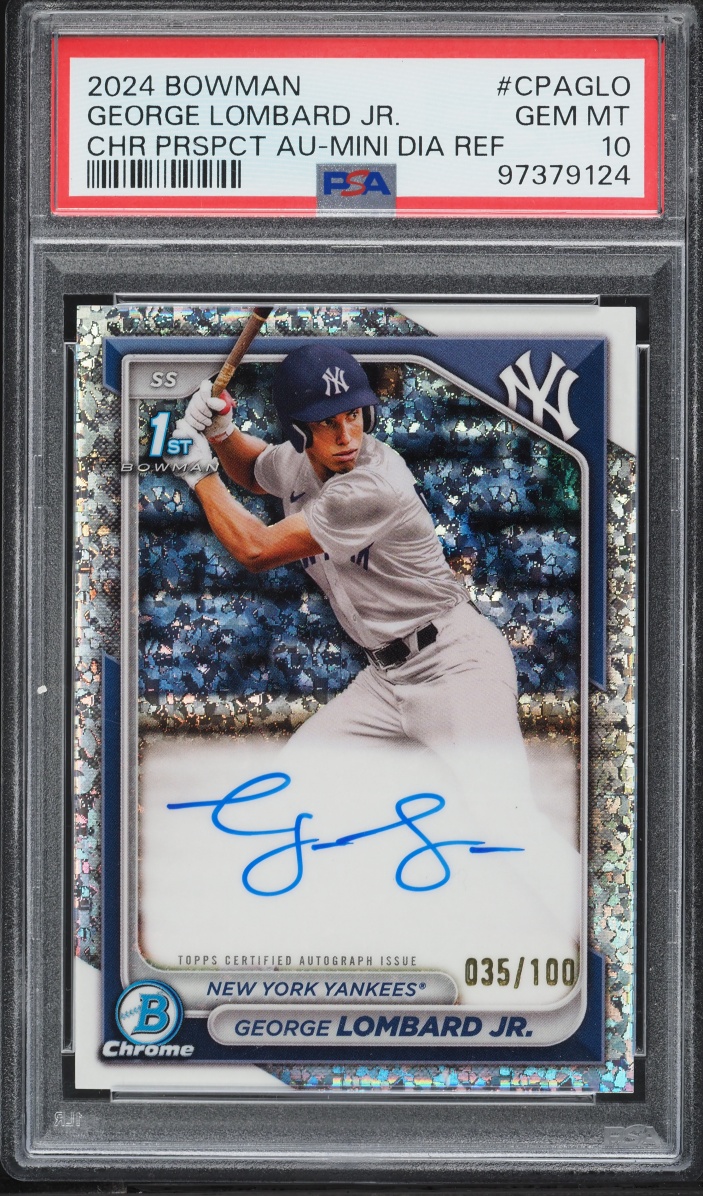 2024 Bowman Chrome Mini Diamond Ref George Lombard Jr. PROSPECT AUTO /100 PSA 10 GEM MINT