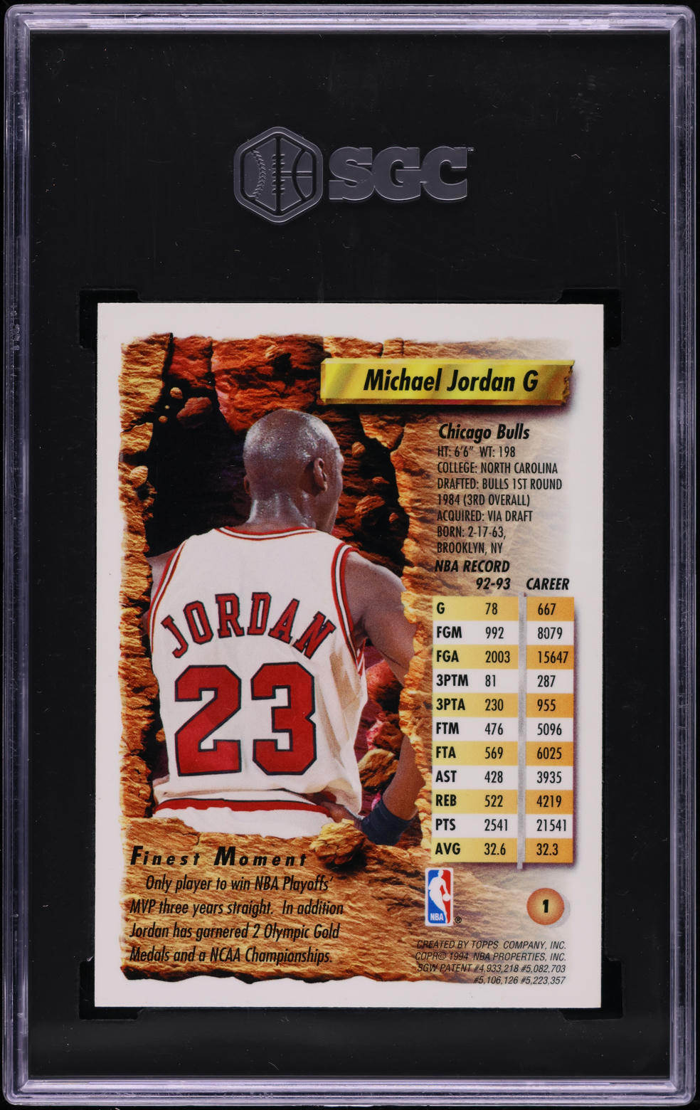 1993 Finest Refractor Michael Jordan #1 SGC 8 NM-MT