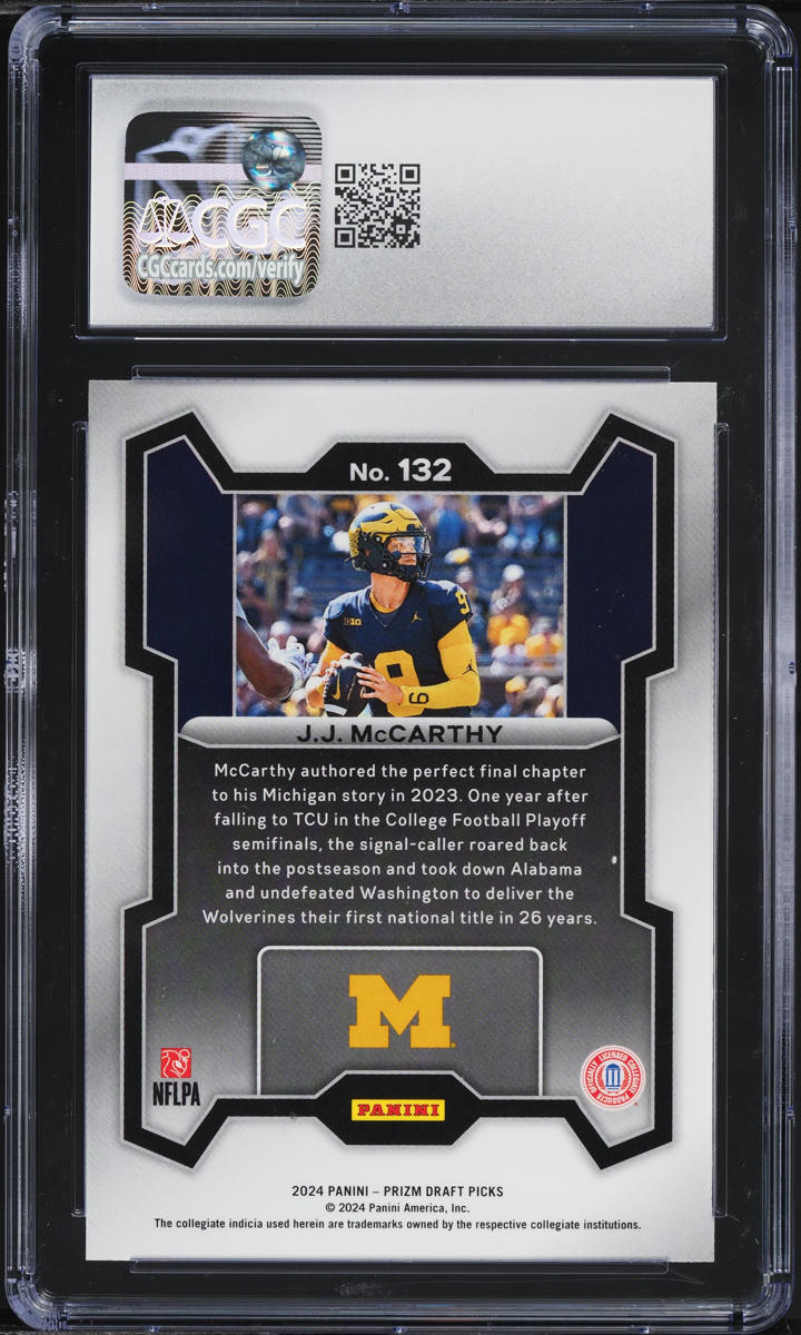 2024 Panini Prizm Draft Picks J.J. McCarthy ROOKIE #132 CGC 9 MINT