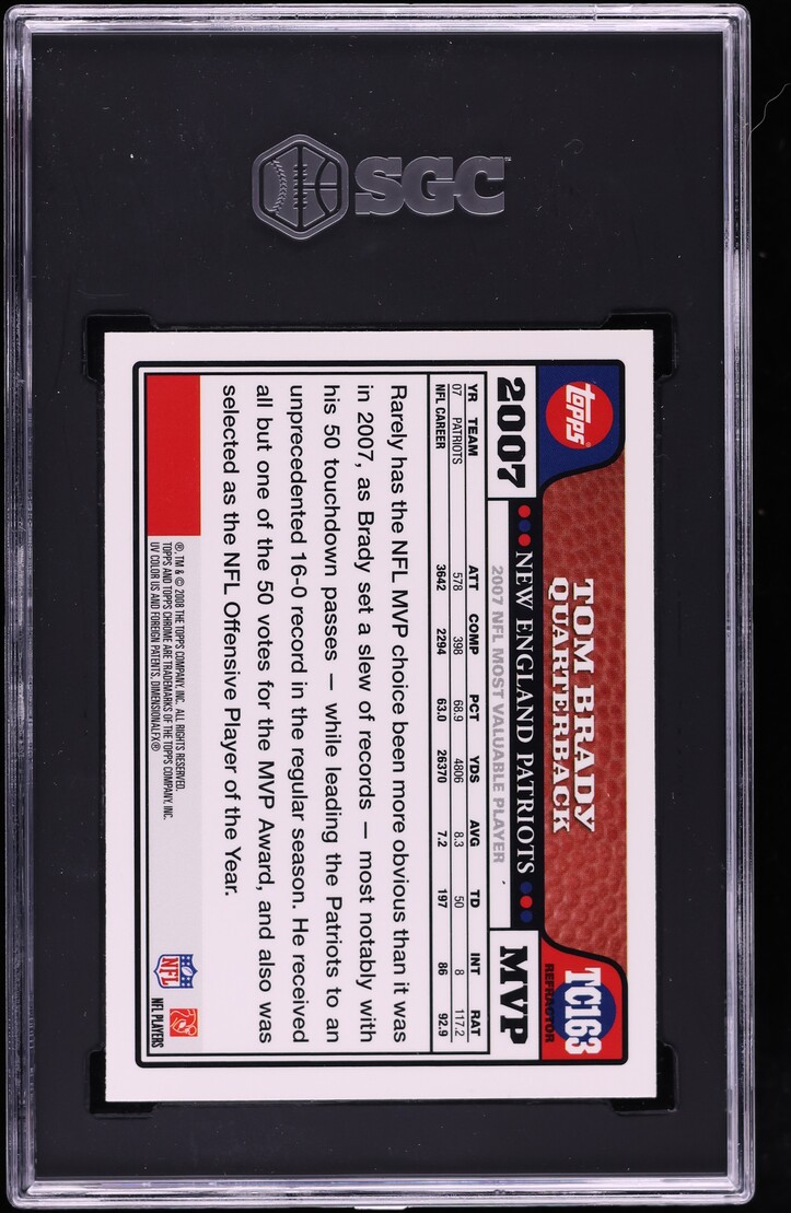 2008 Topps Chrome MVP Blue Refractor Tom Brady #TC163 SGC 9 MINT