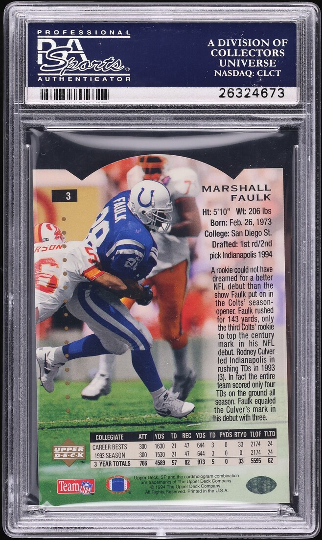 1994 SP Foil Die-Cut Marshall Faulk ROOKIE #3 PSA 10 GEM MINT