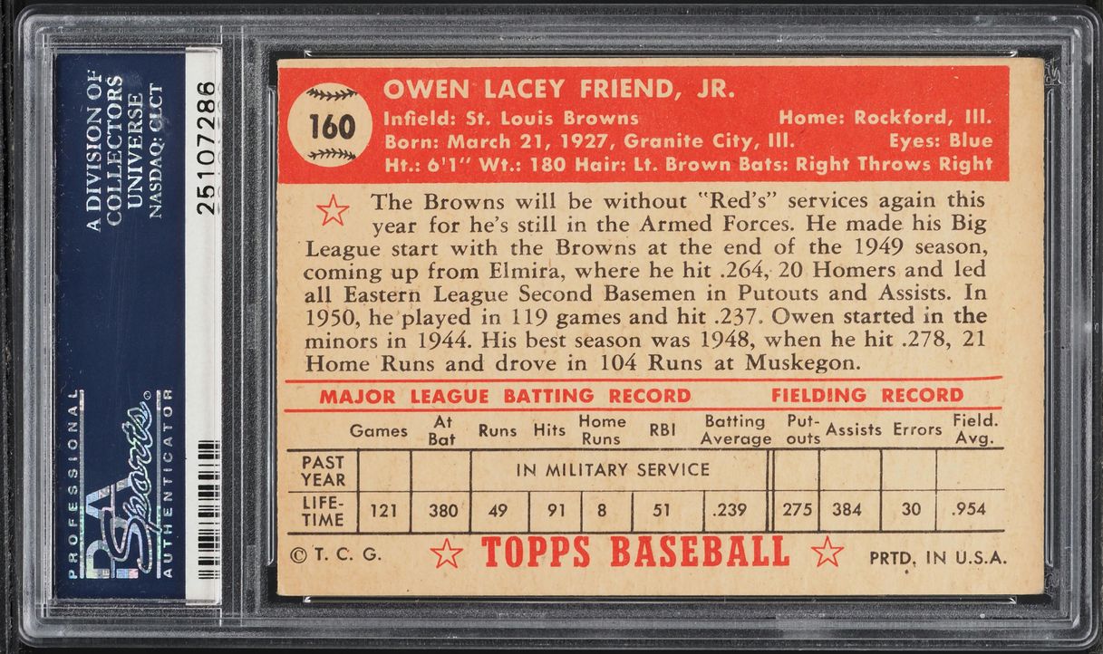 1952 Topps Owen Friend #160 PSA 4 VGEX