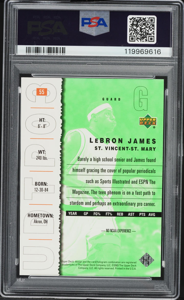 2003 Upper Deck Top Prospects LeBron James ROOKIE #55 PSA 8 NM-MT