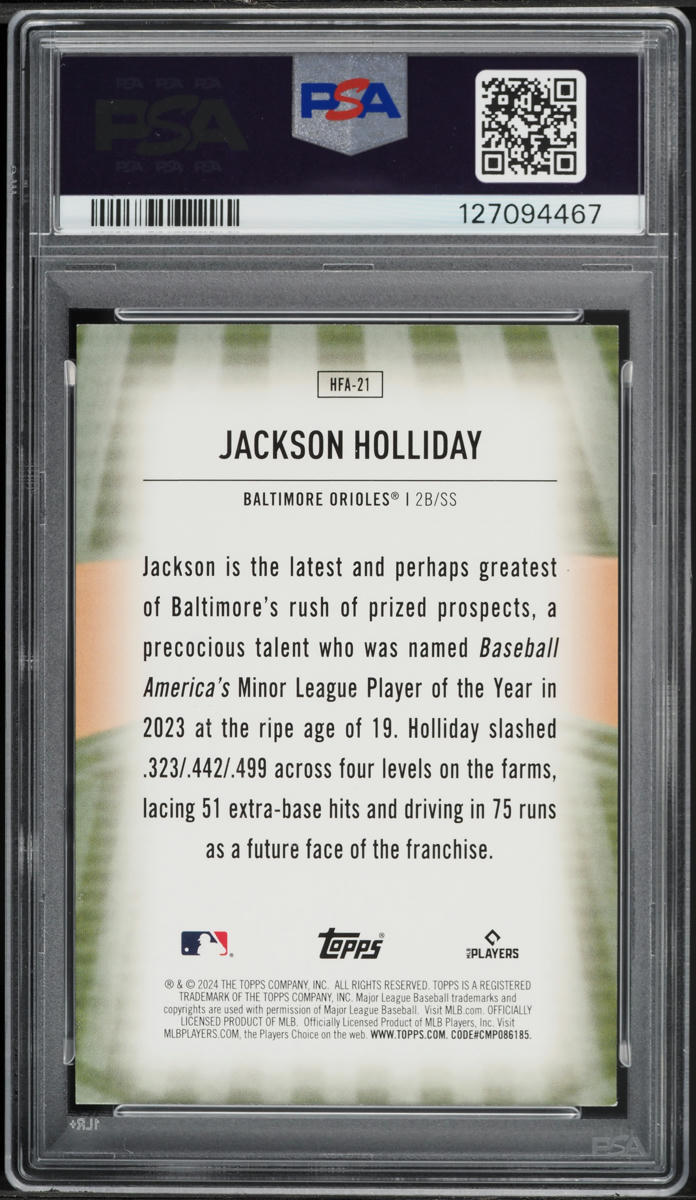 2024 Topps Home Field Advantage Jackson Holliday ROOKIE #HFA-21 PSA 7 NRMT