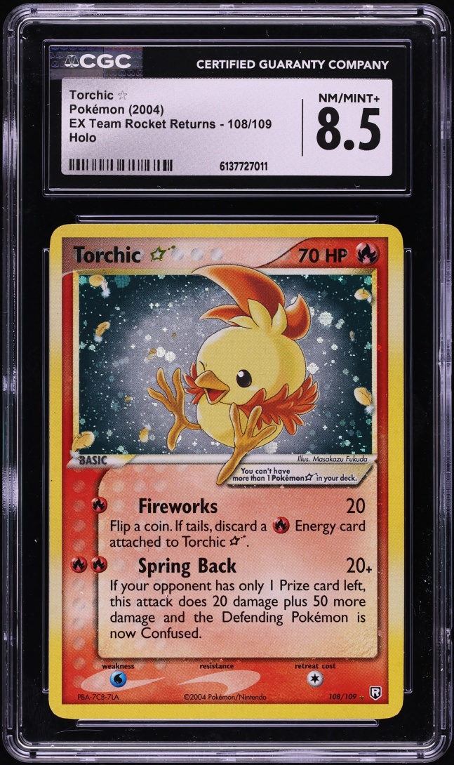 2004 Pokemon EX Team Rocket Returns Holo Torchic Gold Star #108 CGC 8.5 NM-MT+