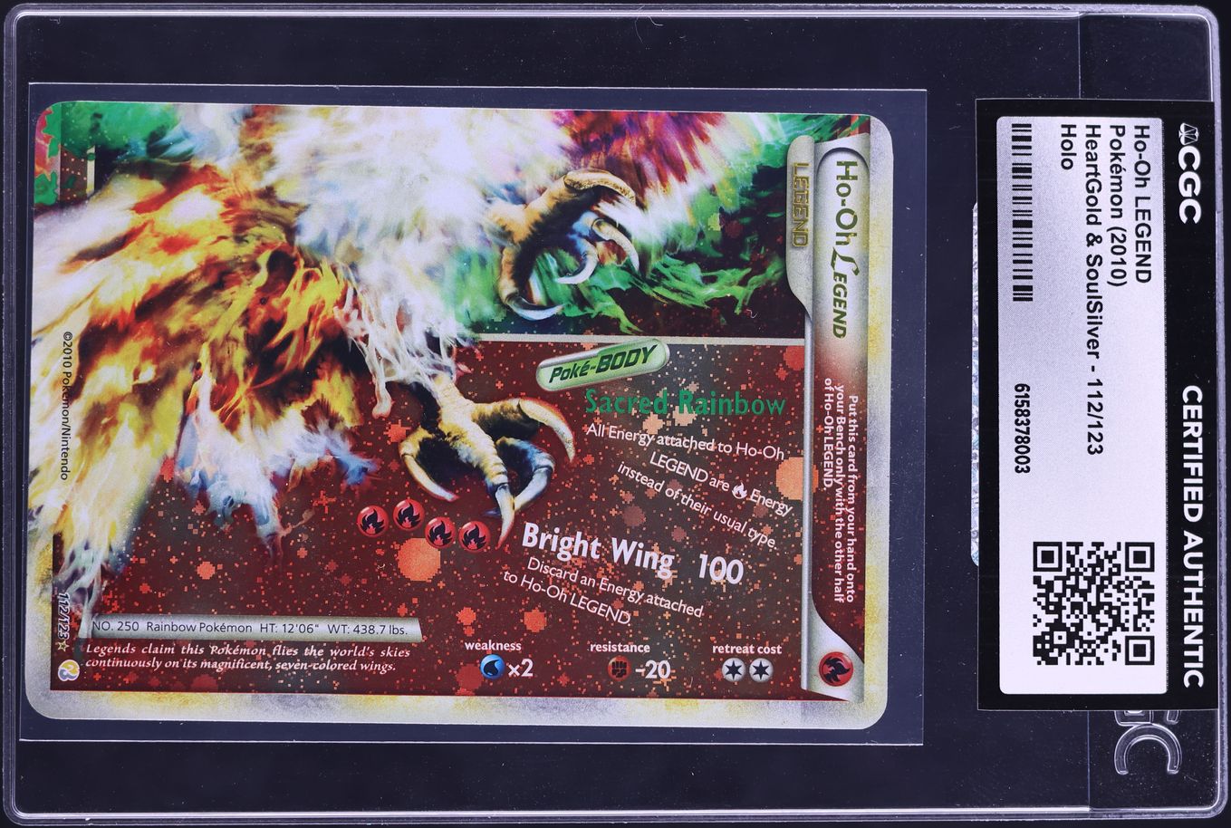 2010 Pokemon HeartGold & SoulSilver Holo Ho-Oh Legend #112 CGC AUTH