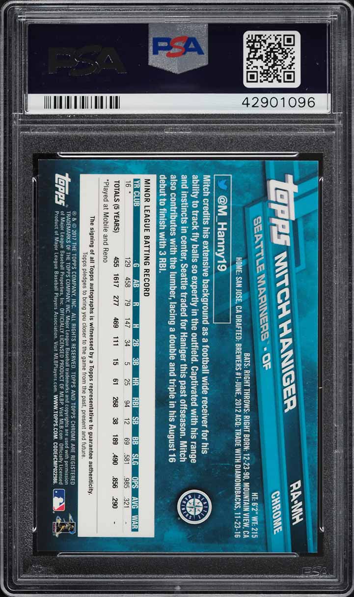 2017 Topps Chrome Mitch Haniger ROOKIE AUTO #RA-MH PSA 9 MINT