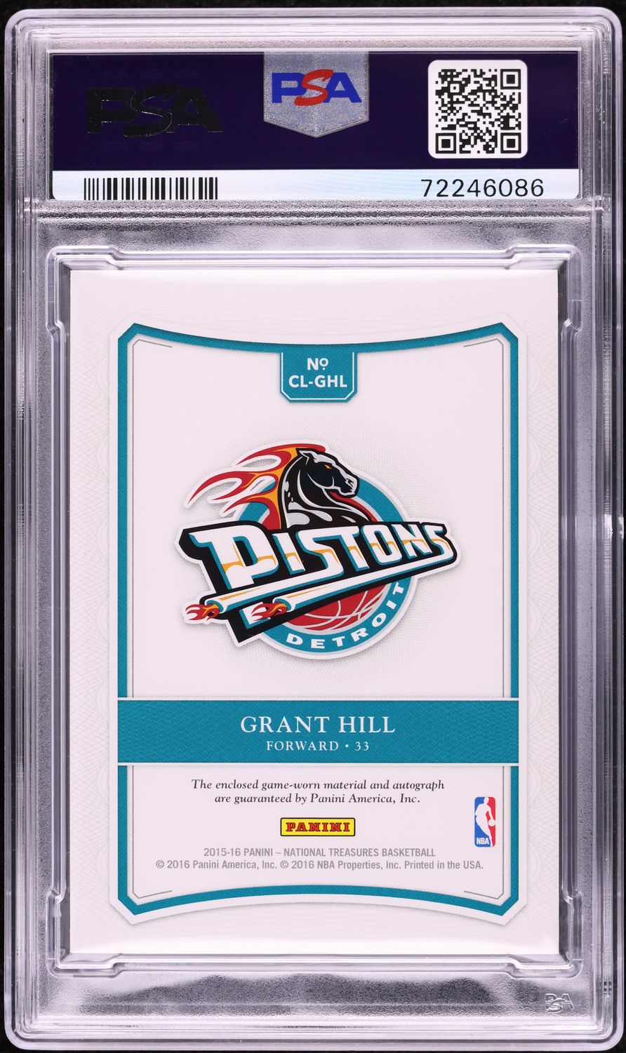 2015 National Treasures Colossal Grant Hill NBA LOGOMAN PATCH AUTO 1/1 PSA 9