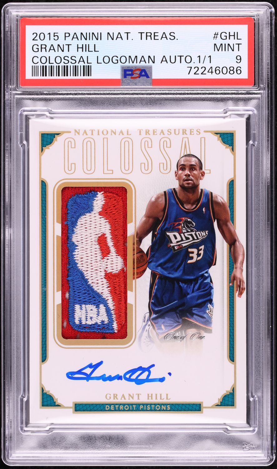 2015 National Treasures Colossal Grant Hill NBA LOGOMAN PATCH AUTO 1/1 PSA 9