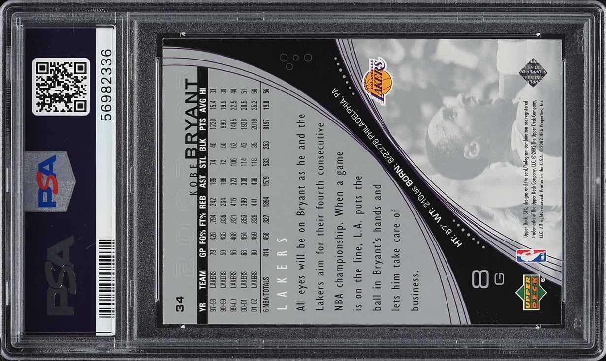 2002 SPx Basketball Kobe Bryant #34 PSA 10 GEM MINT