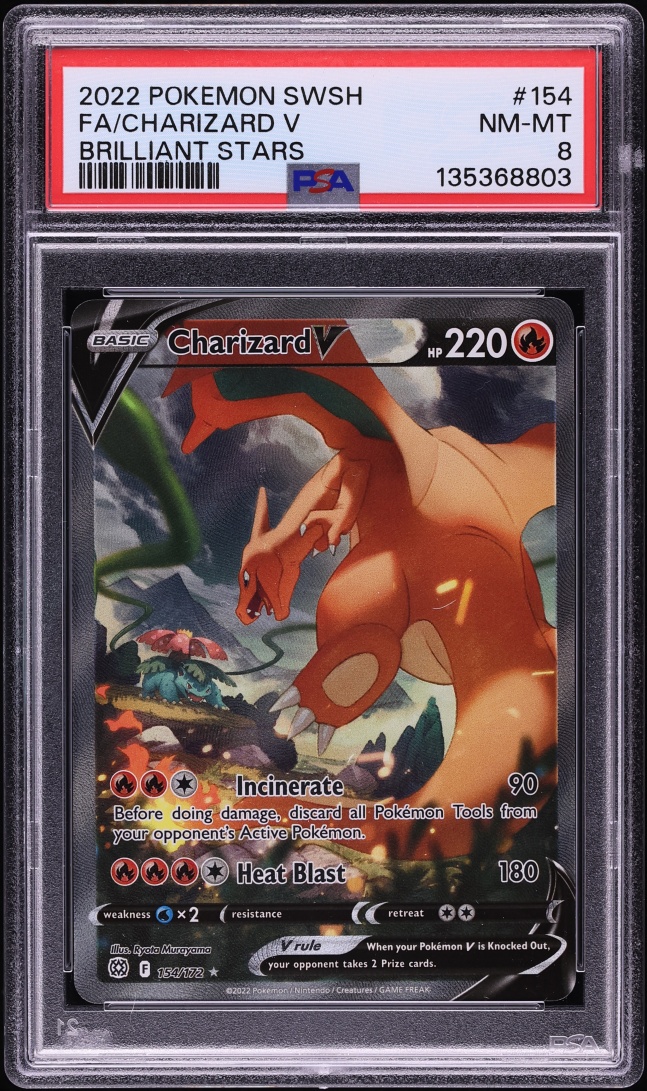 2022 Pokemon Sword & Shield Brilliant Stars Full Art Charizard V #154 PSA 8 NM-MT