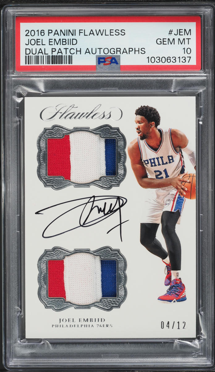 2016 Panini Flawless Joel Embiid PATCH AUTO /12 #DPA-JEM PSA 10 GEM MINT - Main Image