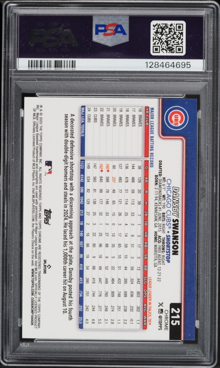 2025 Topps Chrome Green Geometric Dansby Swanson /99 #215 PSA 10 GEM MINT