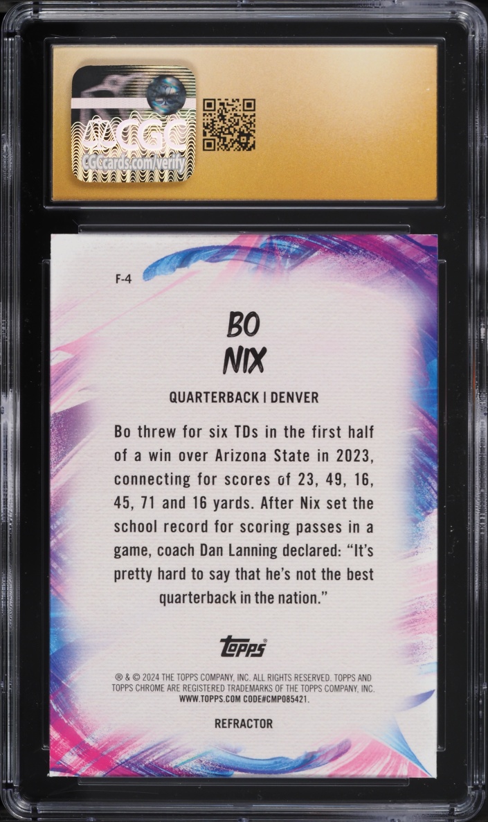 2024 Topps Chrome Finesse Refractor Bo Nix ROOKIE #F-4 CGC 10 PRISTINE