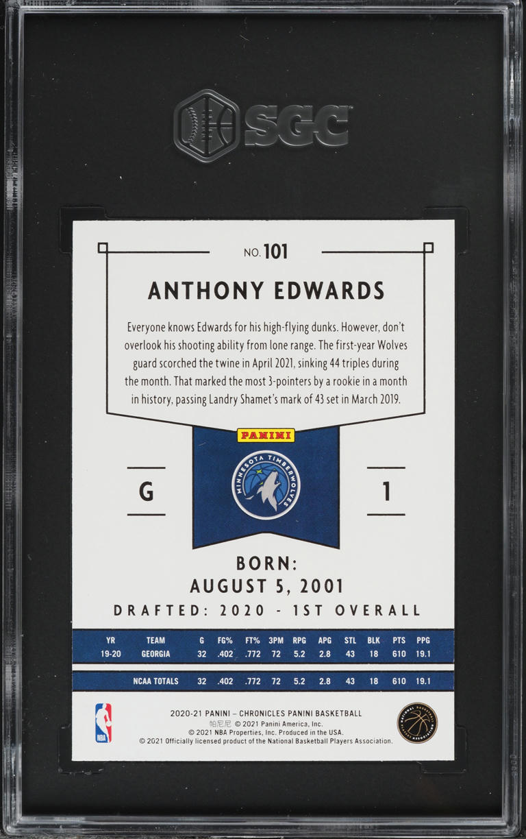2020 Panini Chronicles Anthony Edwards ROOKIE #101 SGC 9 MINT