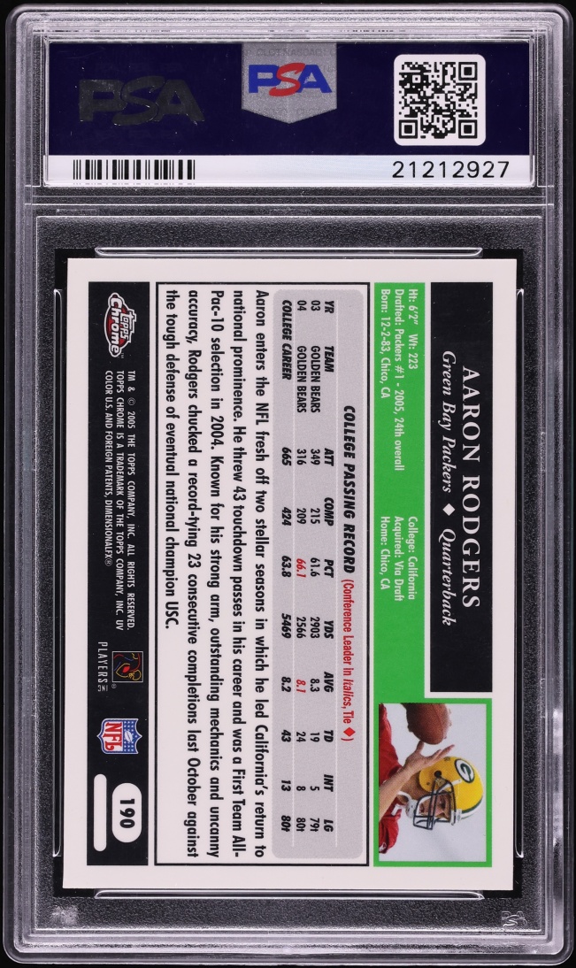 2005 Topps Chrome Aaron Rodgers ROOKIE #190 PSA 10 GEM MINT