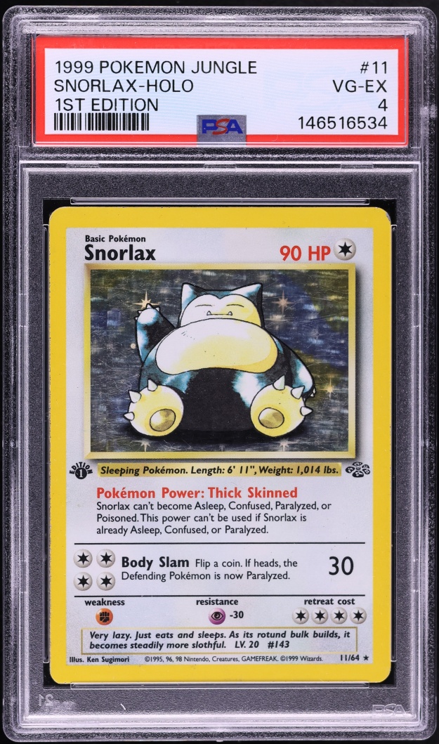 1999 Pokemon Jungle 1st Edition Holo Snorlax #11 PSA 4 VGEX