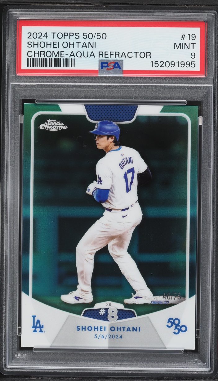 2024 Topps Chrome 50/50 Aqua Refractor Shohei Ohtani /75 #19 PSA 9 MINT