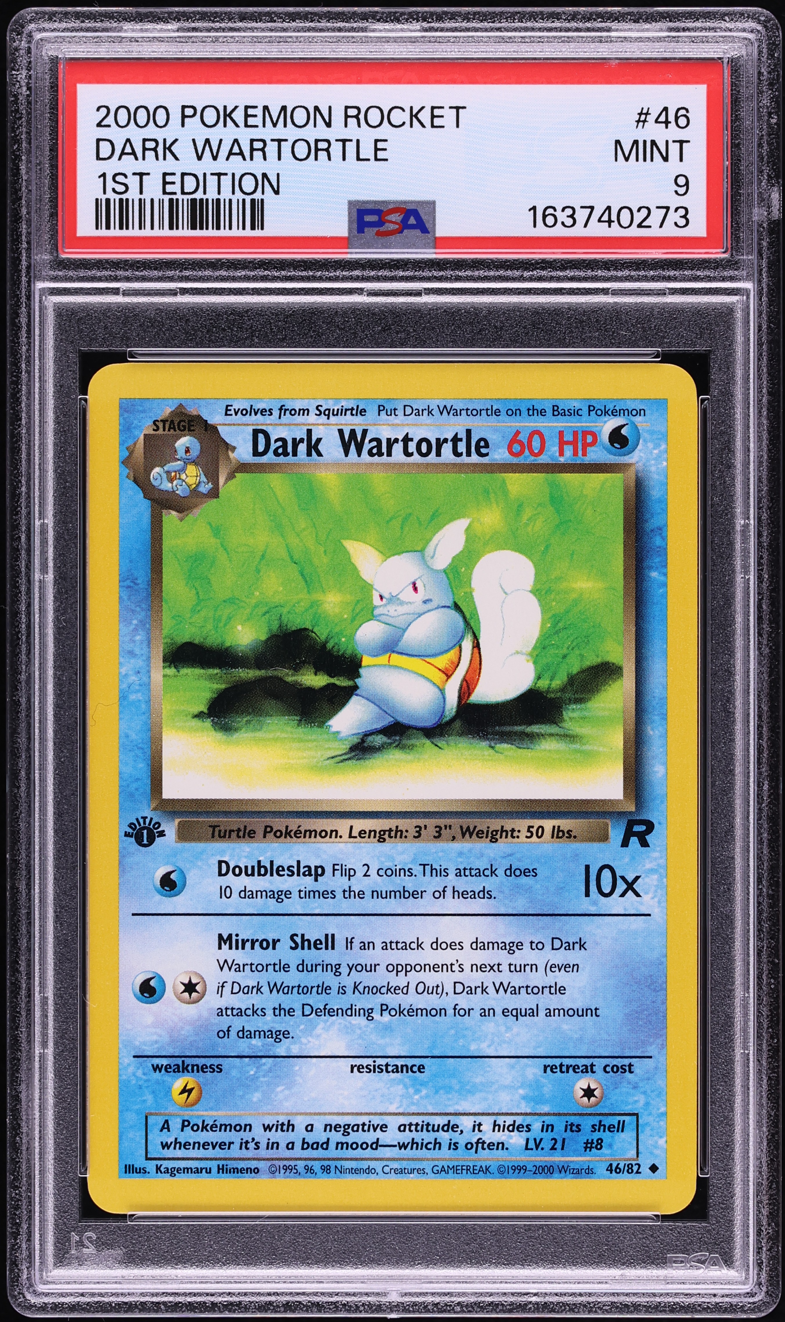 2000 Pokemon Team Rocket 1st Edition Dark Wartortle #46 PSA 9 MINT
