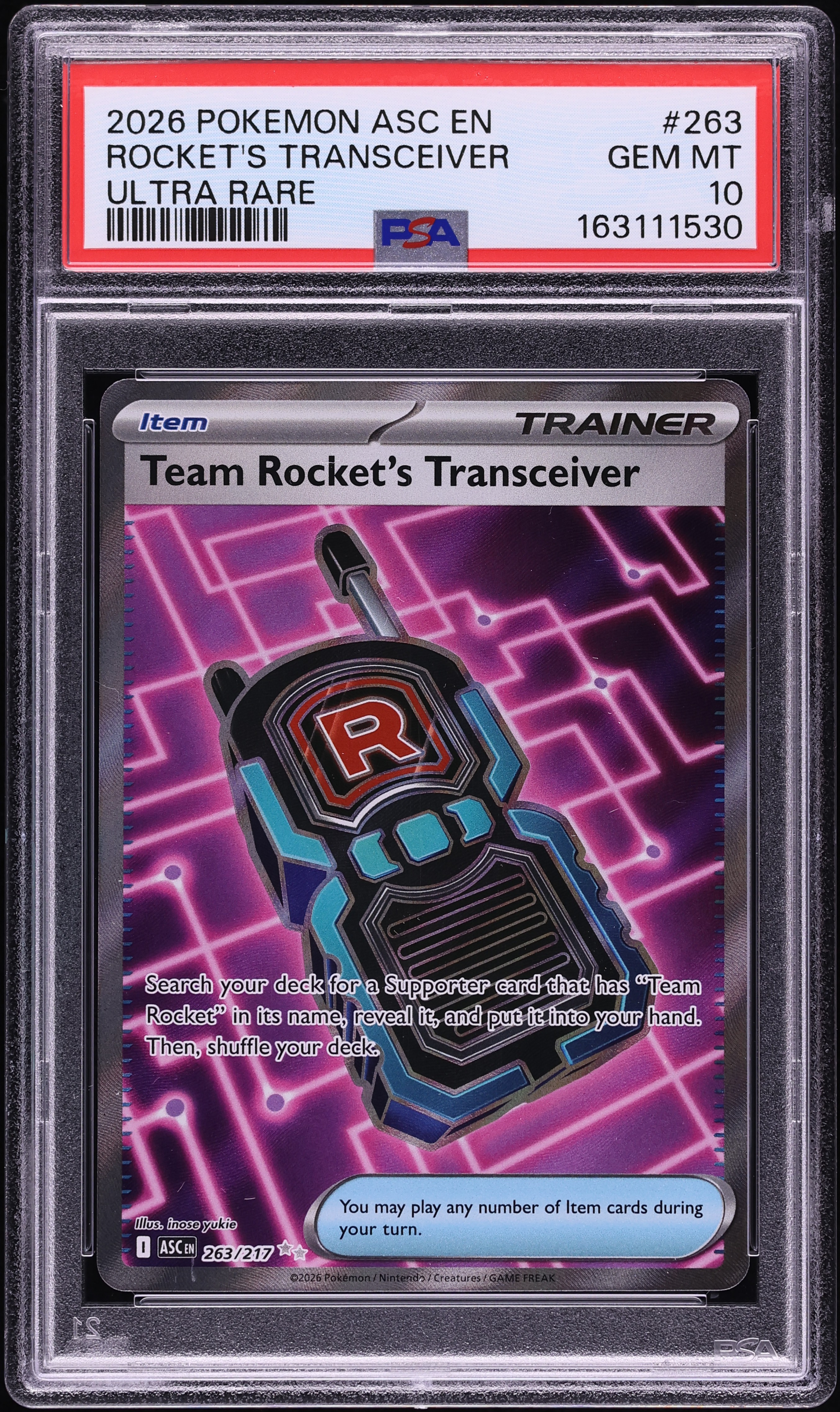 2026 Pokemon Mega Evolution Ascended Heroes Full Art Team Rocket's Transceiver #263 PSA 10 GEM