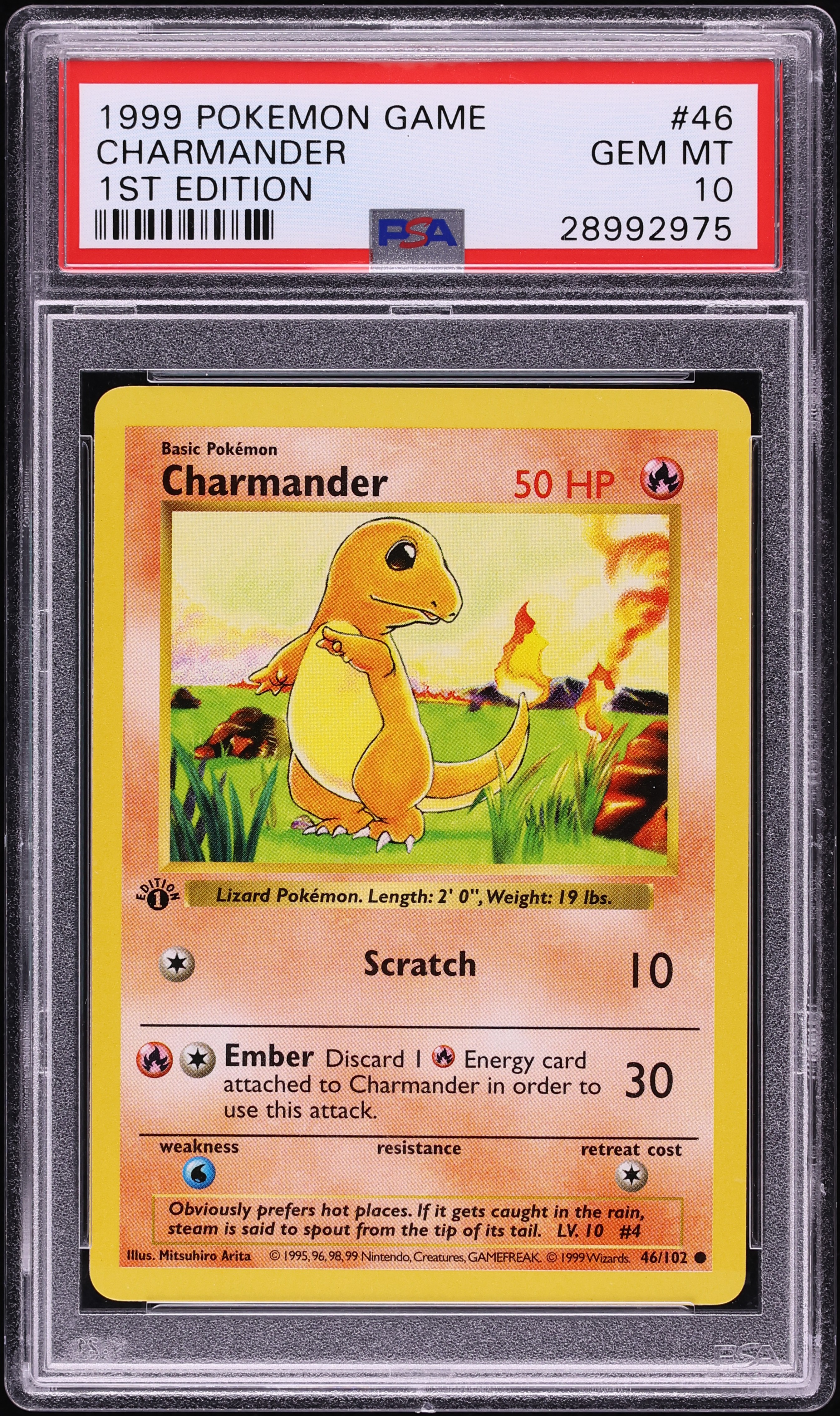 1999 Pokemon Base Set Shadowless 1st Edition Charmander #46 PSA 10 GEM MINT