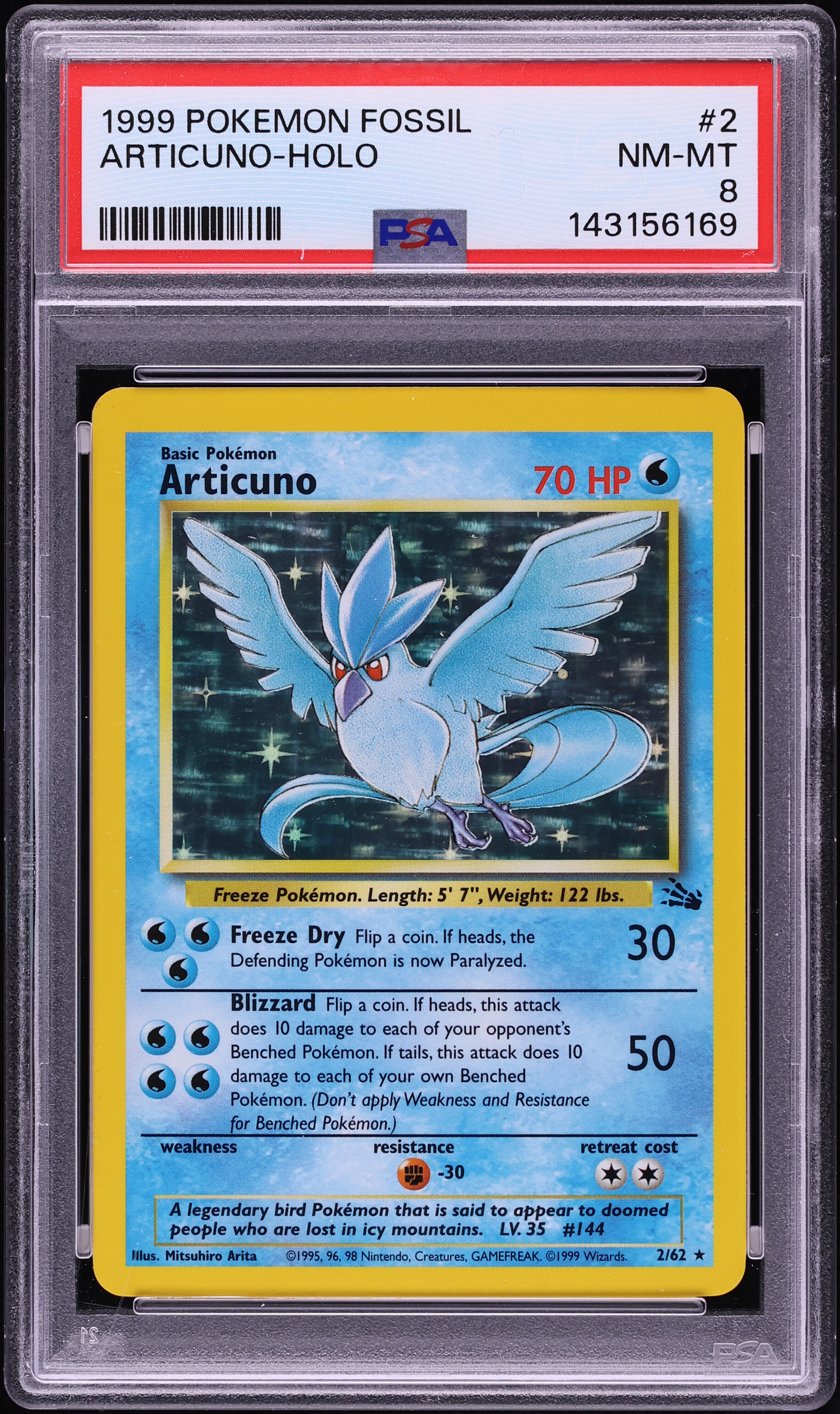 1999 Pokemon Fossil Holo Articuno #2 PSA 8 NM-MT