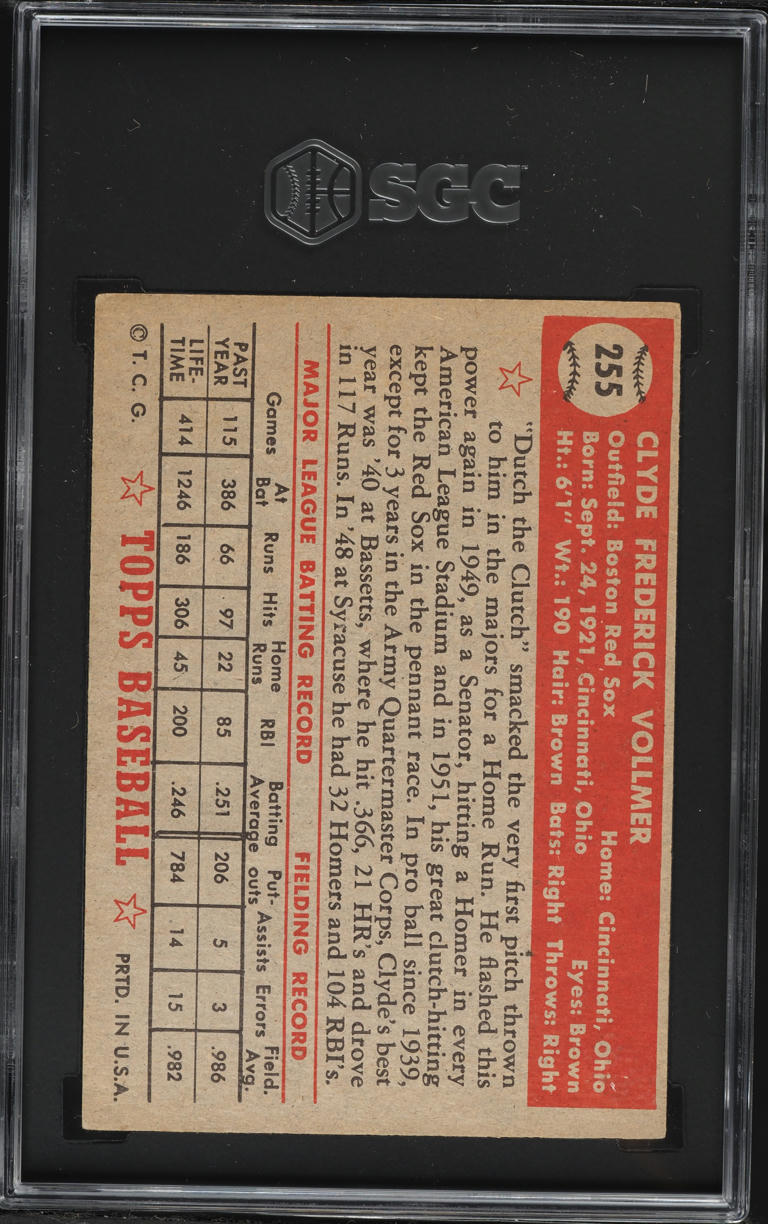 1952 Topps Clyde Vollmer #255 SGC 5 EX