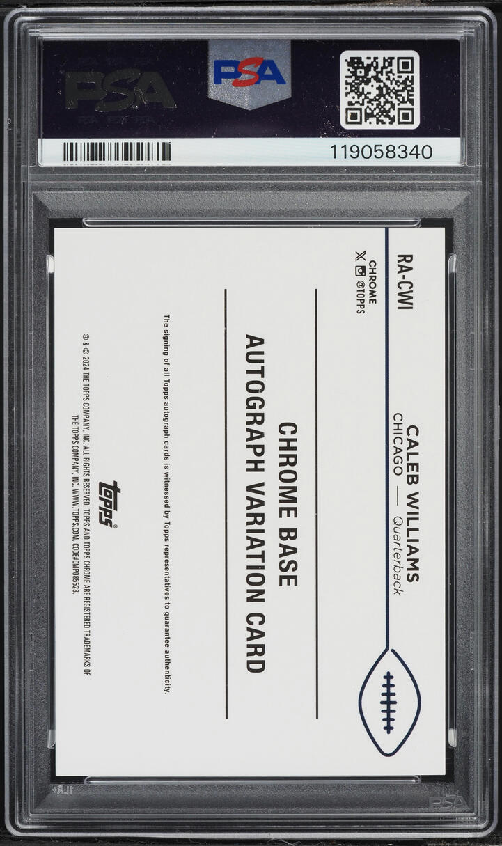2024 Topps Chrome Football Caleb Williams ROOKIE AUTO #RA-CWI PSA 10 GEM MINT