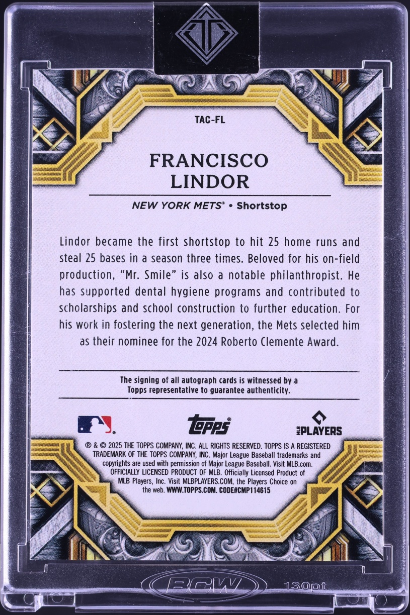 2025 Topps Transcendent Collection Blue Francisco Lindor AUTO /10 #TAC-FL